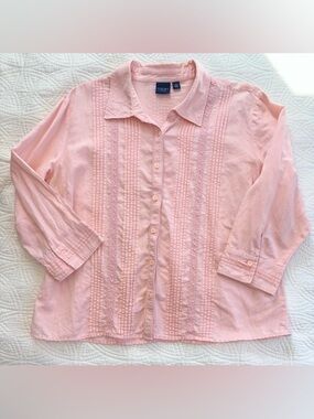 Linen Cotton embroidered XL Shirt Pink Button Front